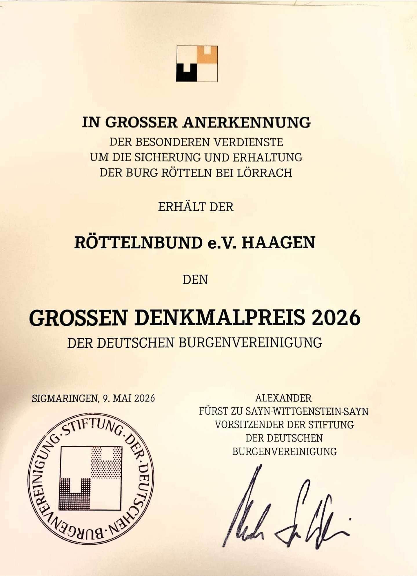 Ehrenurkunde - 2